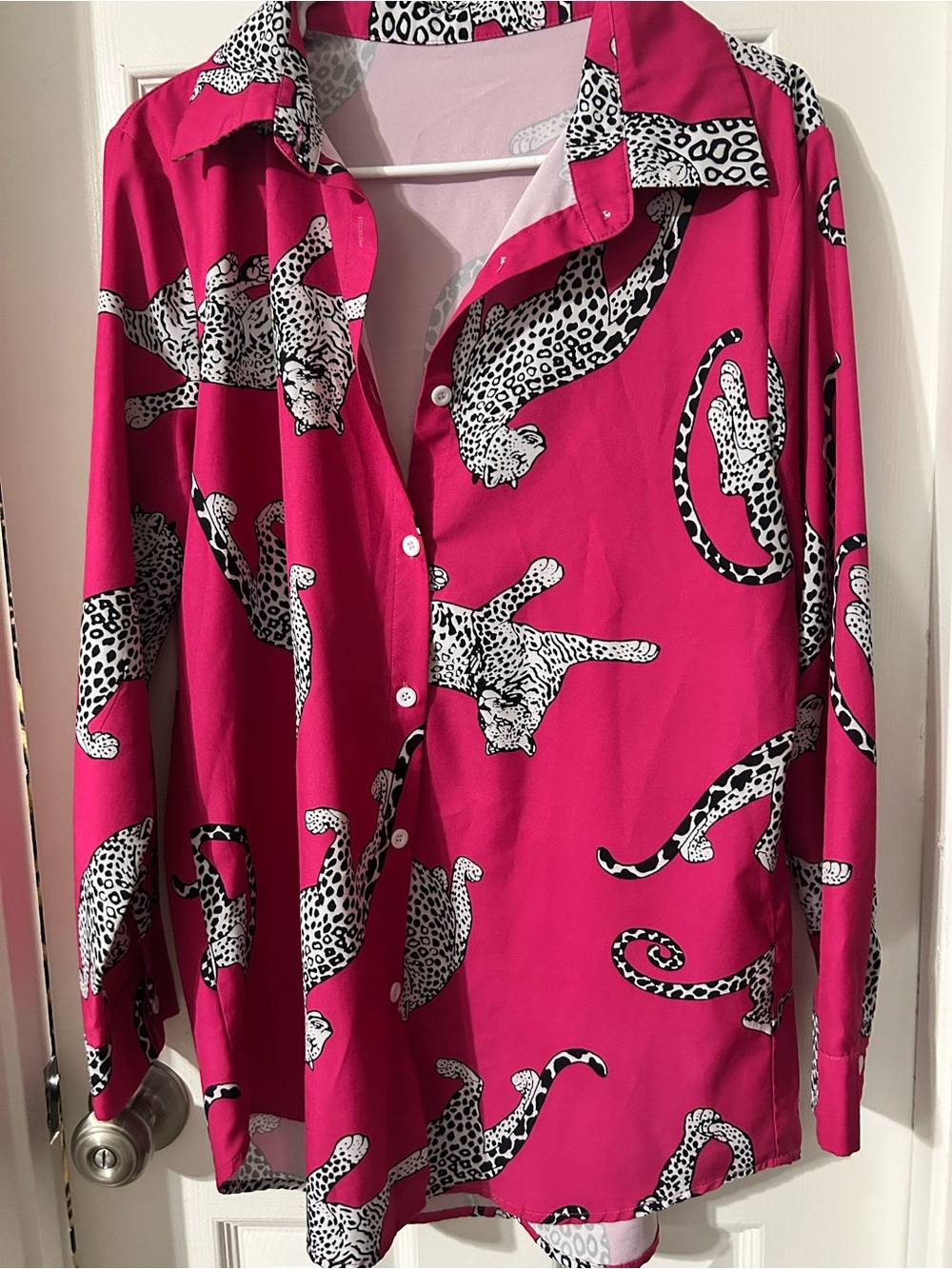 Men's Pink Leopard Print Button-Up Shirt